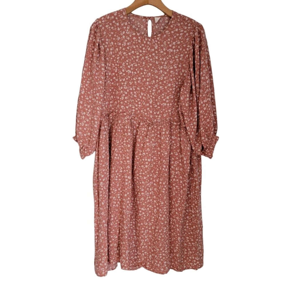 Mimi + Daphne Dress Pink White Floral Flowers Sz M Rayon Peasant Boho Feminine